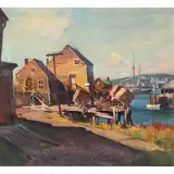 Harbour Scene by Emile Albert Gruppe, oil on canvas, sold Apr 2022