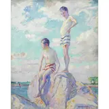 Sun Worshippers (Boys on Rocks) by Abel Warshavsky, oil on canvas, sold Apr 2022