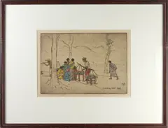 A Mid-Day Meal by Charles William Bartlett, etching and drypoint with hand coloring, sold Apr 2022