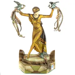 Art Deco Dancer with Pheasants by Henri Desiré Grisard, bronze and bone sculpture, sold Apr 2022