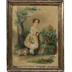 Portrait with Dogs by Jan Adolf Brandeis, 1843, watercolor, sold Apr 2022