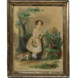 Portrait with Dogs by Jan Adolf Brandeis, 1843, watercolor, sold Apr 2022