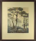 Landscape with Herder and Sheep by John Wesley Cotton, etching with aquatint, sold Apr 2022
