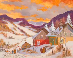 Entre voisin by Claude Langevin, oil on canvas, sold Jun 2026