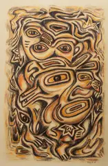 Nanabush and Duck, 1967 by Daphne Odjig, 1967, pastel, sold Jul 2026