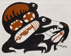 Hunter of the Marsh by Blake Debassige, acrylic on canvas, sold Jul 2026