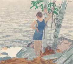 The Bather No. 2 by Walter J. Phillips, colour woodcut, sold Jul 2026