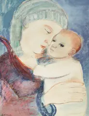 Mother and Child, circa 1945 by Lillian Freiman, circa 1945, mixed media on paper, sold Jul 2026