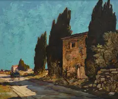 Mediterranean Afternoon with Cart and Rider by Gustave Vidal, oil on canvas, sold Jul 2026