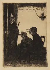 Les masques scandalisés, 1895 by James Ensor, 1895, engraving, sold Jul 2026