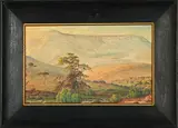Rolling Landscape with Trees and Houses by Piet van Emmenis, oil on canvas mounted on board, sold May 2023