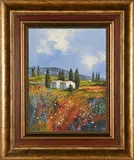 Cottage in a Spring Landscape by June Tuckett, oil on canvas, sold May 2023