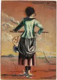 Figure in Post Apocalyptic Landscape by Mani Deligtisch, Oil on Canvas Mounted on Masonite, sold Feb 2024