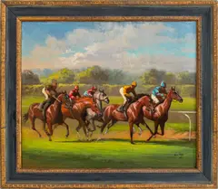 Belmont Grass Race The Start by Helen Hayse, Oil on Canvas, sold Feb 2024