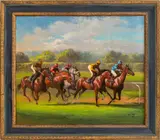 Belmont Grass Race The Start by Helen Hayse, Oil on Canvas, sold Feb 2024