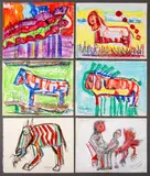 Abstract Multimedia Sketches of People and Animals by Six Nahum Tschacbasov, Pastel, sold Feb 2024