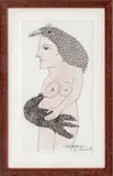 Bird Woman by Jose Garcia Montebravo, Ink and Crayon on Paper, sold Feb 2024