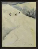 Untitled by Heather St Clair Davis, oil on artist board; "The Last Run", sold Jan 2021