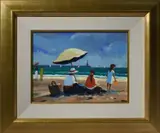 Yellow Umbrella by Robert O. Caulfield, Oil on canvas, sold Jan 2021