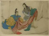 Silks by Elyse Ashe Lord, Etching with watercolor and gouache on paper, sold Jan 2021