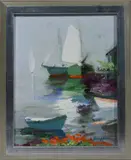 Harbor Scene by Charles C Gruppe, Oil on canvas, sold Jan 2021