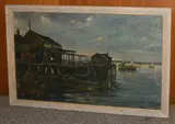 Sailboats along the Wharf by D. DePaola, Oil on canvas, sold Jan 2021