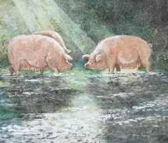 Pigs Mixed media 29 by Victor Richardson, pencil, sold Apr 2024