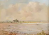 Porthilly Beach by Howard Williams, 1977, oil, sold Apr 2024