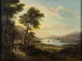 A Highland Loch scene with a settlement by Patrick Nasmyth, oil, sold Apr 2024