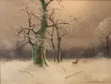 Deer in winter forest Oil by Niels H. Christiansen, oil, offered Apr 2024