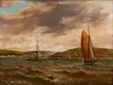 Sailboats in Barnstaple Bay by Joseph Kennedy, oil, offered Apr 2024