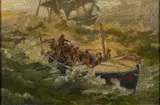 A lifeboat in rough seas Oil by E. Butt, 1924, oil, sold Apr 2024