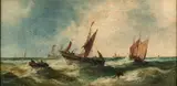 Seascape with shipping Oil by William P Rogers, oil, sold Apr 2024