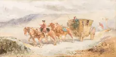Coach and horses in a gale Watercolour 18 by Charles Cattermole, watercolor, offered Apr 2024