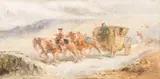 Coach and horses in a gale Watercolour 18 by Charles Cattermole, watercolor, offered Apr 2024
