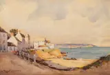 A river view with a windmill by Charles Eyres Simmons, watercolor, sold Apr 2024