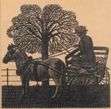 Lady in a horse cart Woodcut on hessian 30 by Eric Ravillious, print (other), sold Apr 2024