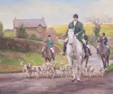 Exe Valley hounds Oil by L. Brooksby, oil, sold Feb 2024