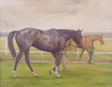 Down at the start by L. Brooksby, oil, sold Feb 2024