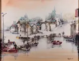 Harbour scene Oil by Jorge Aguilar-Agon, oil, sold Feb 2024