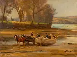 Loading the boat at low tide Oil by Ernest Higgins Rigg, oil, offered Feb 2024
