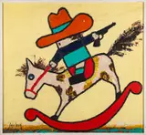 Cowboy on a rocking horse Oil by Colin Spring, oil, sold Feb 2024