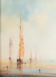 Drifting Boats by Tina Stokes, 1977, Oil on board, sold Feb 2024