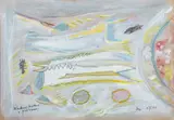 Blackbird Feathers & Fishbones by Tony O'Malley, Gouache, feathers and pen and ink29 x, sold Feb 2024