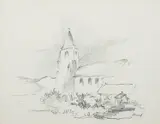 Landscape with a Church and cottage Pencil 19 by Maurice Boel, print, offered Feb 2024