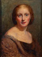 Portrait of a woman with a hoop earring by Edward Davis, oil, sold Jan 2024