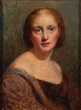 Portrait of a woman with a hoop earring by Edward Davis, oil, sold Jan 2024