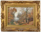 Through the Woods Oil by James Herbert Snell, Oil on board, sold Jan 2024