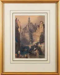 Vessels on a canal in Utrecht Watercolour with highlights in by Samuel Prout, gouache, sold Jan 2024