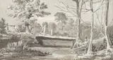 Bridge at Tanners End Pen by John Baverstock Knight, ink and grey, offered Jan 2024